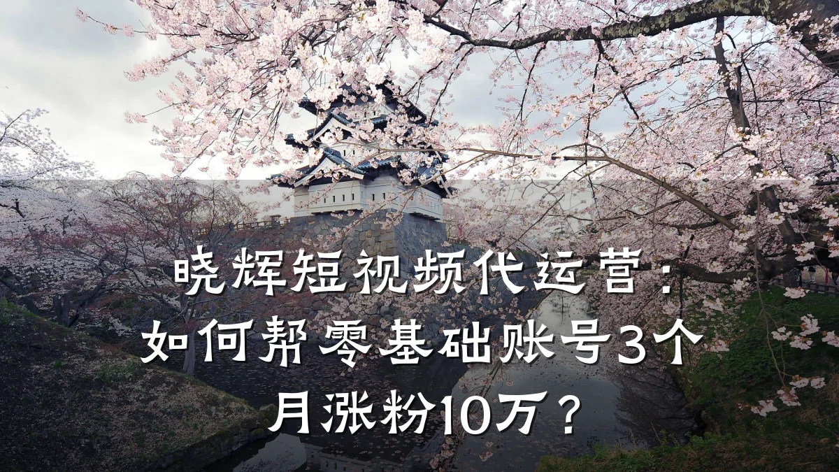晓辉短视频代运营:如何帮零基础账号3个月涨粉10万?